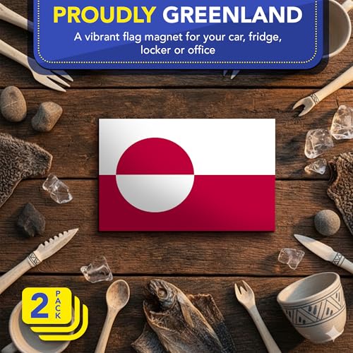 Image of Magnet Me Up Greenland Flag Car Magnet - 3x5 Inch, Magnetic Decal for Vehicles, Trucks, and Mailboxes - Weatherproof & UV Resistant National Flag of Greenland, Kalaallit Nunaat, 2 Pack, Made in USA