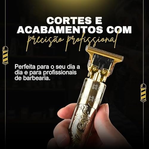Máquina Profissional Dragão Acabamento Sem Fio Cabelo Barba Pezinho Personalizada Com Limitador de L