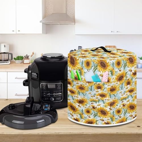 Image of Cozeyat Sunflower Dasiy Pressure Cooker Cover Compatible, Air Fryer Dust Cover Round Protective Cover Bag with Top Handle and 2 Pocket for Electric Pressure Cooker /rice Cooker