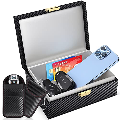 Boîte Anti RFID Clé Voiture Ensemble avec Etui RFID, Boitier Blocage Signal RFID Protection de Sécurité Clé Télécommande Voiture Keyless Go Contre...