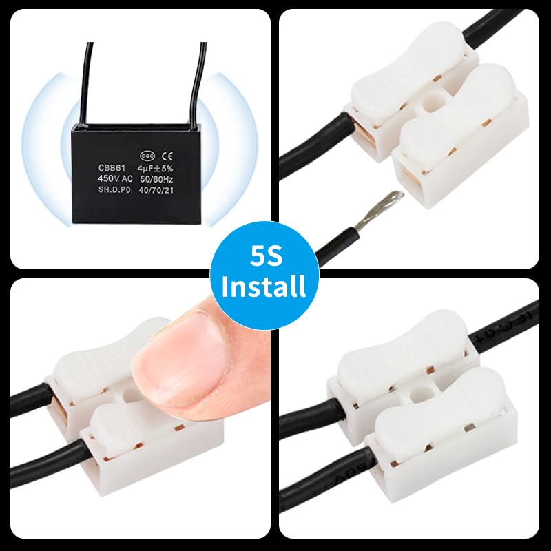 Miniatura 3 de 2 unids 4UF 450V AC CBB61 ventilador de techo condensador 2 cables 5060Hz