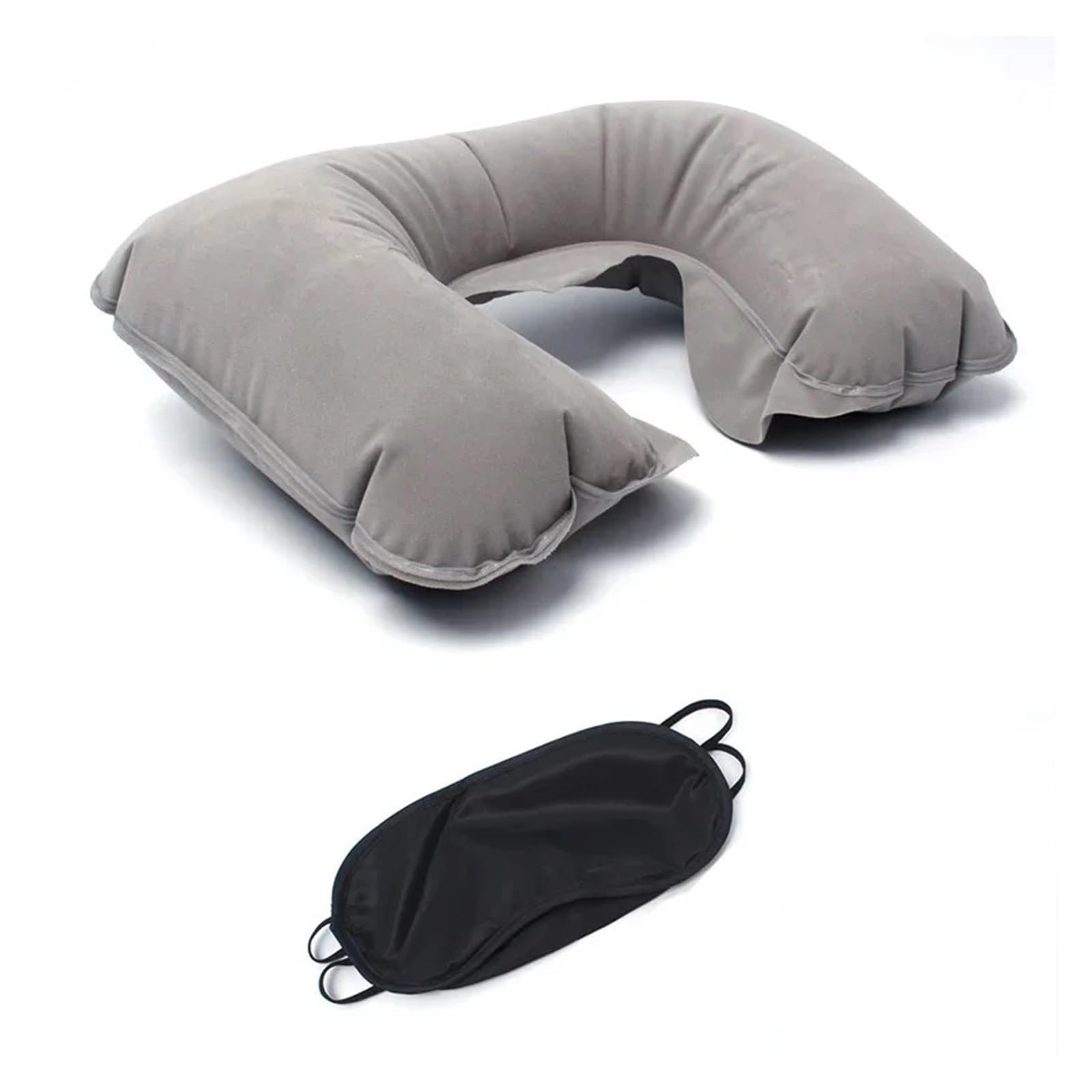 WWYYZAYC Portable Cashmere Soft Inflatable Pillow Travel Soundproof Earplugs Sunshade Eye Mask(Grey)