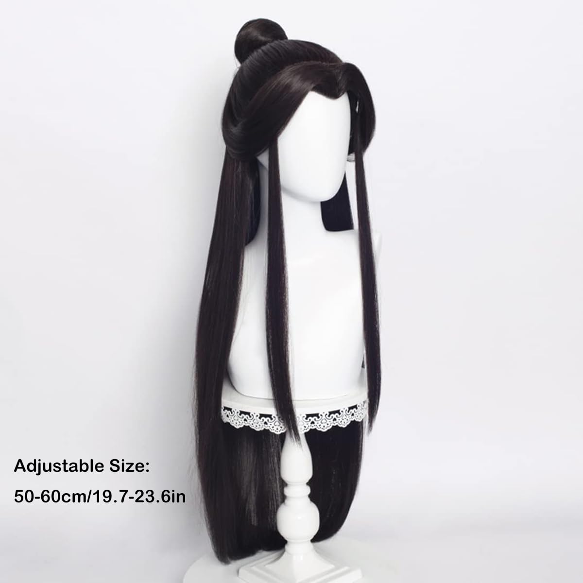 Long Black Wig with Detachable Bun Women Synthetic Hair for Halloween Party