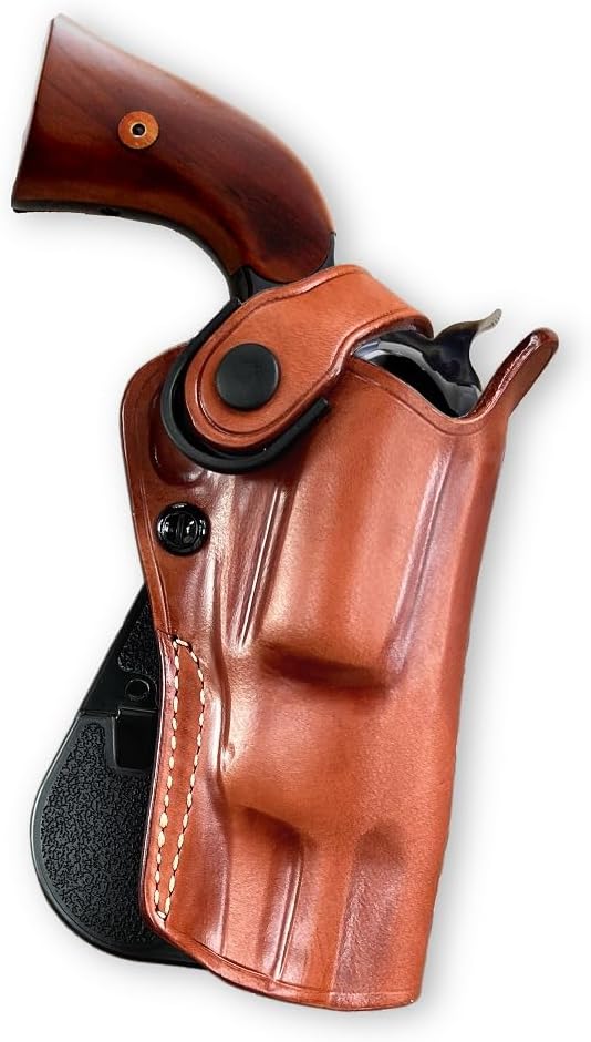 Masc OWB Leather Paddle Revolver Holster with Retention Strap, Fits Pietta 1858, Ace Black Powder .44 Cal 3-inch, Right Hand Draw, Brown #1615#