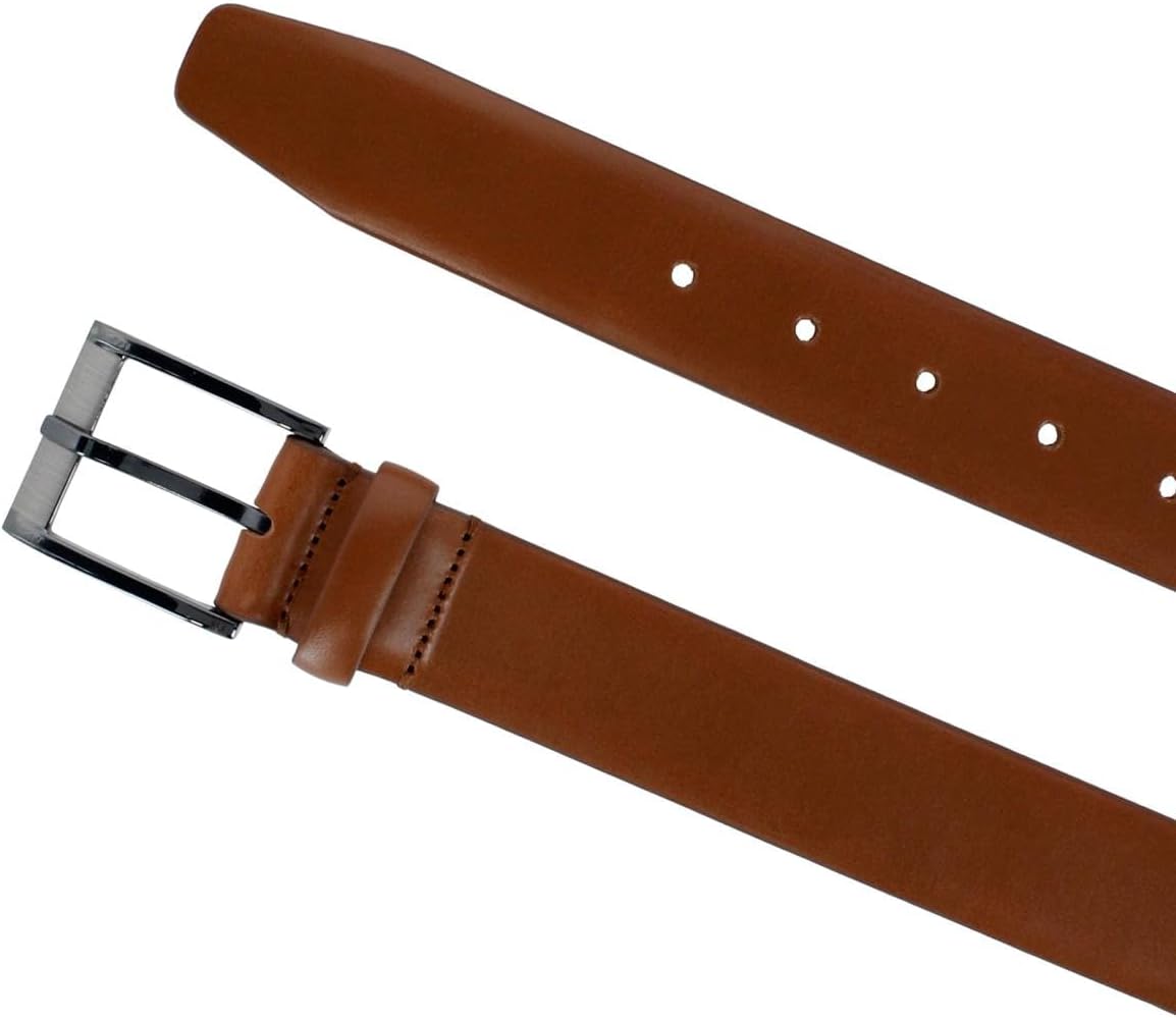 Trafalgar Men's Matteo 35mm Feather Edge Leather Dress Belt with Italian Buckle