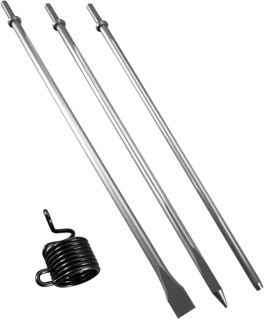 Pneumatic Taper Punch and Air Cold Chisel Three-Piece Set Length 18 Inch, 0.401Inch Hammer Shank Diameter, 7/32" Pointed Chisel 3/8" Pointed Tip 3/4-inch Flat Tip