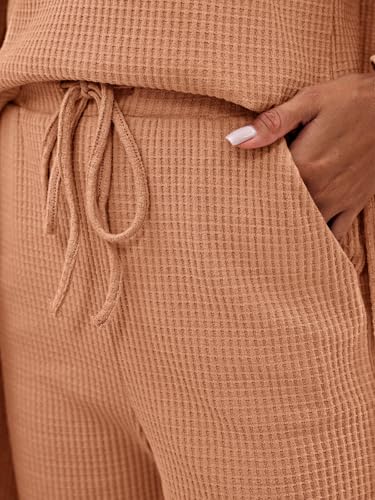 Image of Eurivicy Womens Lounge Set Waffle Knit 3 Piece Pajama Sets Tank Tops Loose Pants with Long Cardigan Loungewear 2026