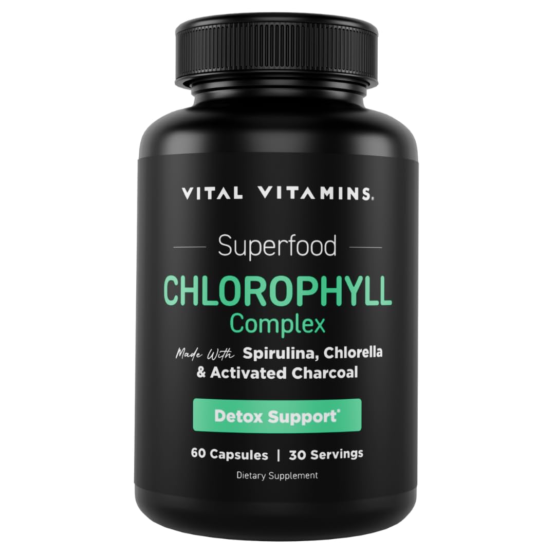 Vital VitaminsChlorophyll Pills - Body Deodorizing Supplement - Made with Spirulina, Chlorella, Organic Parsley, Mint, & Activated Charcoal - Defeat Odor Naturally - for Women & Men - 60 Capsules