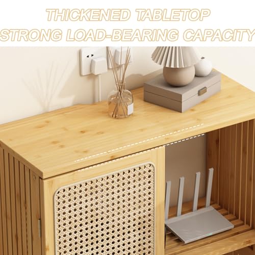Armoire de rangement en rotin WiFi pour routeur, boîte de rangement en bambou avec étagères réglables pour la maison et le bureau, étagères de rangement invisibles