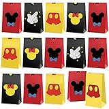 24 Pcs Mouse Goodie Bags for Kids,Candy Treat Paper Bags with Stickers, Paper Gift Bags for Mickey Minnie Mouse Party Favors (24)