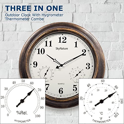 SkyNature Large Outdoor Clocks with Thermometer and Hygrometer - 18 Inch Silent Battery Operated Metal Clock, Decorative Garden Clock for Patio,Pool and Home - Bronze - Thumbnail 3