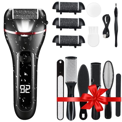 Foot Callus Remover, Foot File Pedicure Kit Tools,Waterproof Foot Scrubber Dead Skin Remover with 3 Roller Heads & 2-Speed Power Pedicure Tools for Feet Hands Heel (Black)