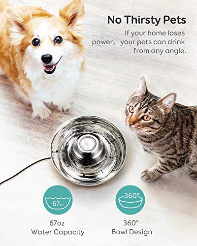 Cat Water Fountain Stainless Steel,2L/67oz Multi-Pet Fountain with Ultra-Quiet Pump&Dishwasher Safe Design,360°Dog Water… - Image 3