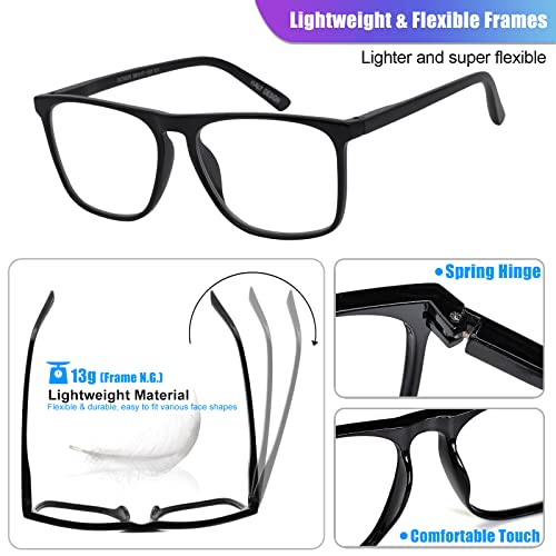 Image of Oversized Blue Light Blocking Glasses for Men Square Clear Frame Anti Blue Ray Mens Computer Eyeglasses Fashion Black