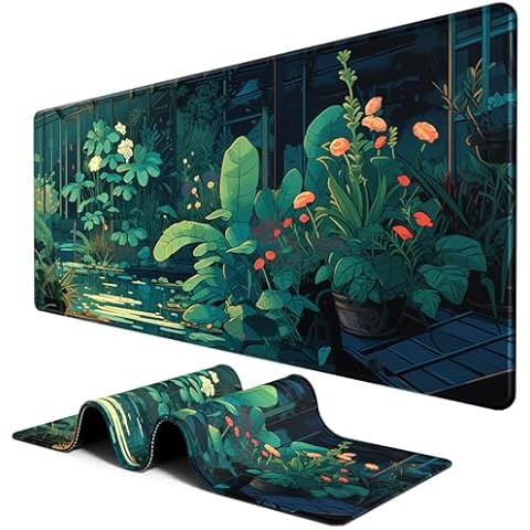BOSOBO Large Mouse Pad, Desk Pad, XXL XL Extended Gaming Mouse Pad, Desk Mat for Office & Home, Long Keyboard Mat, Huge Mouse Pad, Desktop Full Cover 31.5 x 11.8 Inches, Art Lofi Green Flower Room Cover