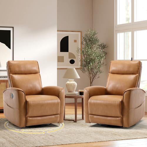 Image of HAOMARKETS Swivel Rocker Recliner Chair Set of 2, Manual Faux Leather Glider Rocking Recliners for Adults, 360 Swivel Nursery Reclining Sofa with Storage Pocket