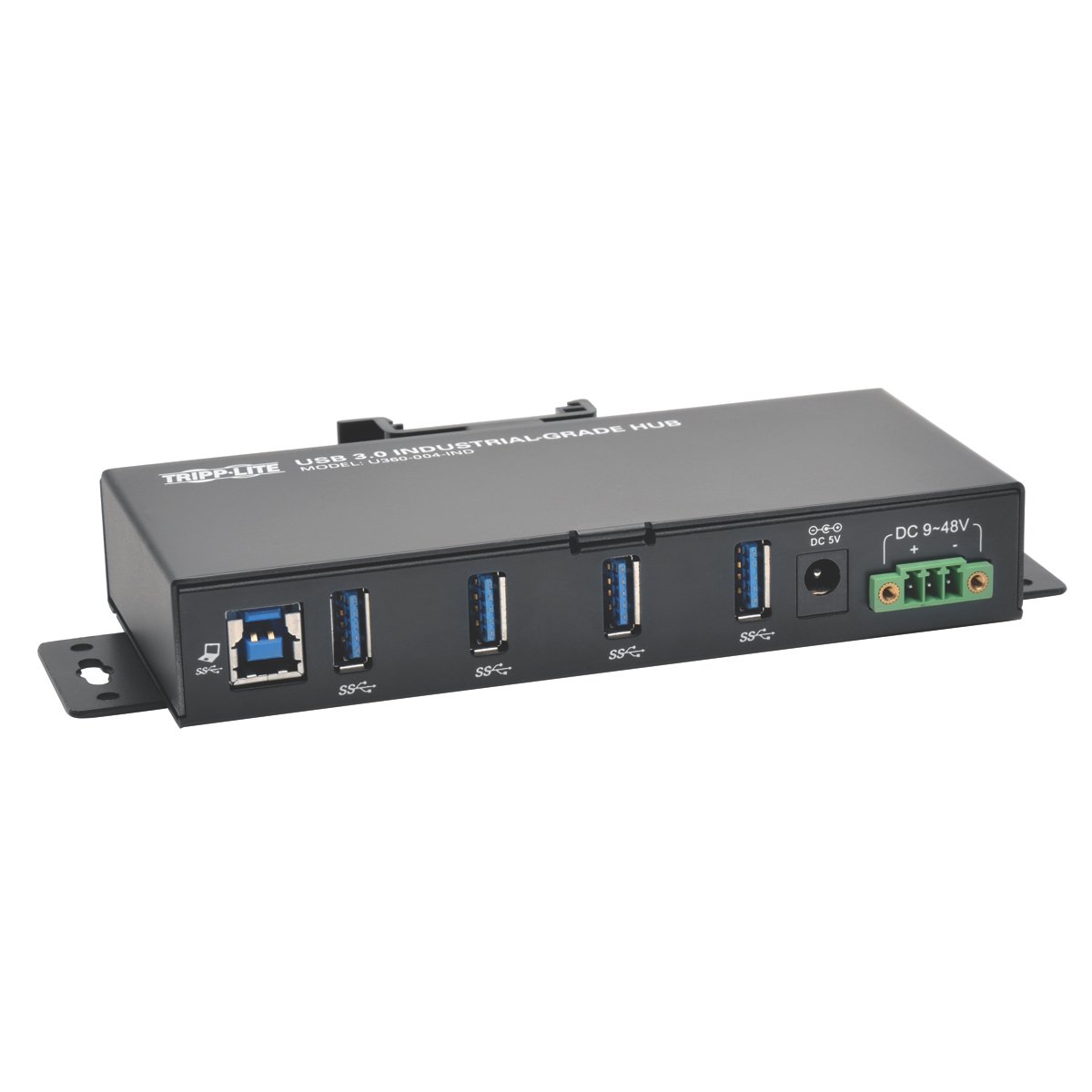 Tripp Lite4-Port Industrial USB-A 3.0 SuperSpeed Hub with 15KV ESD Immunity, Metal Case, Mountable, USB Type-A (U360-004-IND),Black