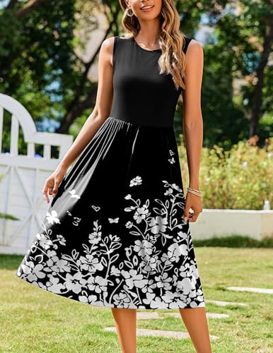 Image of Zeagoo Women's Summer Tank Midi Dress with Pockets Floral Sleeveless A-Line Casual Loose T-Shirt Dresses Beach Sundress 2026