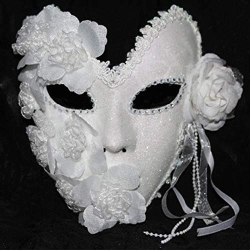 Masque Vénitien de Femmes Intégral Blanches Masque Mascarade Fleurs pour Les Femmes, pour Costume Mardi Gras, Décoratif Murallarge Cover
