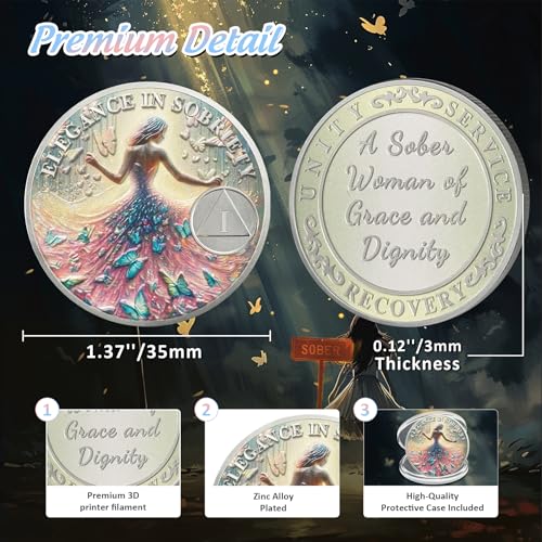 artsy grace women 1 year sobriety coin - recovery butterfly aa coins - sister power addiction na aa chips and medallions - celebrate 1-10 years narcotics alcoholics anonymous gifts for men women