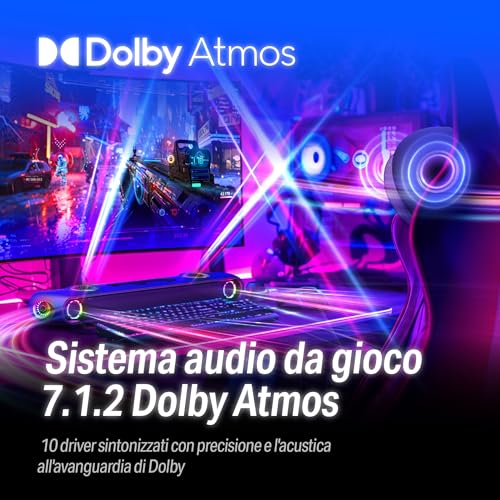 Thunder Pro+ Soundbar da Gioco con Altoparlante Satellite da Collo Wireless, Sistema Audio Surround 7.1.2 Dolby Atmos, Woofer Integrato, Personalizzazione delle App, Effetti RGB, 3 Modalità Gamer - Casse per PC - Immagine 1