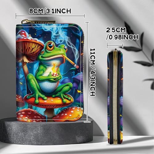 Image of Cute Credit Card Holder with Zipper, Frog Smoke RFID-Blocking Card Case Small Wallet for Women Men, Multi-slot Card Organizer Case Travel Accordion Wallet