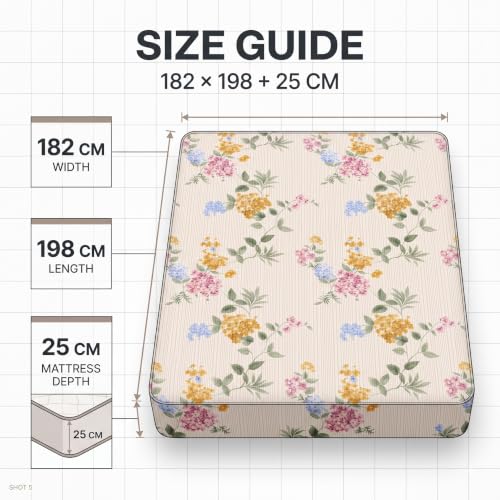 Image of VAS COLLECTIONS 240 TC Premium Fitted Bedsheet, Floral Printed King Size Elastic Deep Pocket Mattress Cover, Soft Breathable Bed Sheet for Bedroom, 72 x 78 + 10 Inches (183 x 198 + 25 cm) - Soft Honey