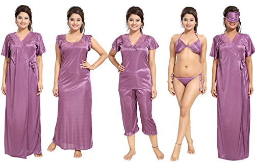 Image of Noty Women's Satin Solid Capri Nightwear Set Pack of 7
