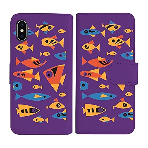 sslink iPhone17 Pro Max アイフォン17プロマックス 対応 手帳型 パープル ケース 魚 サカナ カラフル ダイアリータイプ 横開き カード収納 フリップ カバー