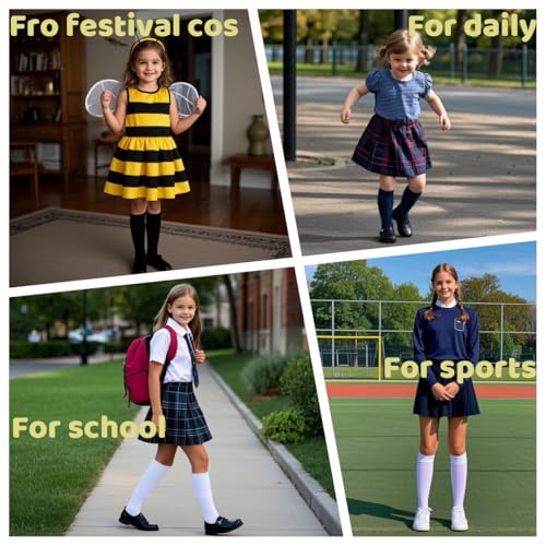 YMYDYFC Girls Knee High Socks 3Packs Kids Toddler School Uniform Dress Sock3