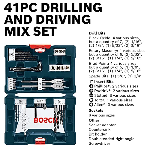 Image of BOSCH CLPK22-120 12V Max Cordless 2-Tool 3 /8 in. Drill /Driver and 1 /4 in. Impact Driver Combo Kit with 2 Batteries, Charger and Case & Bosch MS4041 41-Piece Drill and Drive Bit Set