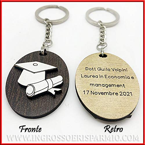20 llaveros con colgante de madera y toque con pergamino + grabado personalizado, detalles de graduación.