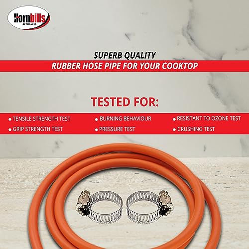Image of Hornbills Gas Pipe 2 Meter with ISI Certified LPG Cylinder Hose Pipe Flame Resistant Fine Quality, Leak Proof, Rat bite-Proof, Crackproof Made with Reinforced Steel Wire 5 Years Warranty (with Clip)