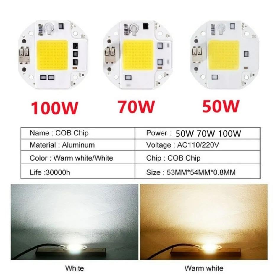 Żarówka LED, 3 szt. 50W/70W/100W 110-220V COB LED Chip Smart IC Nie wymaga sterownika Wielokolorowy 54x53mm(Cold White,220V-100W)