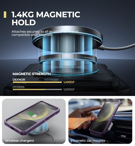 Image of Dexnor for Samsung Galaxy S25 Plus Case with Camera Cover & Adjustable Kickstand & Built-in Screen Protector, Magnetic Rugged Shockproof Bumper Cases Heavy-Duty Protective Cover (2025),Phantom Purple