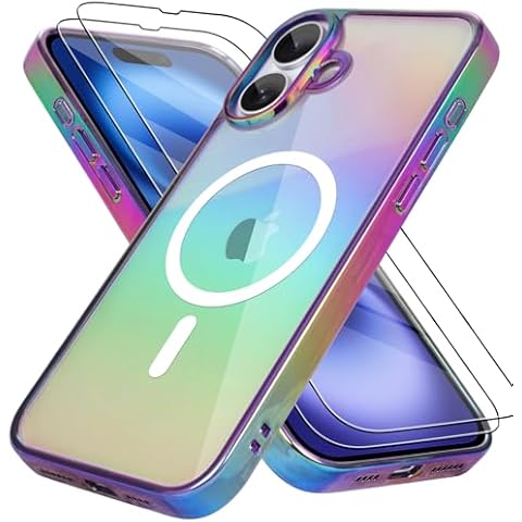 Bonoma for iPhone 16 Plus Case Magnetic 【Support for Magsafe】 Bling Laser Iridescent Florescent Crystal Luxury Case Camera Protector + 2* Screen Protector Shockproof Edge Cover Case -Purple Cover
