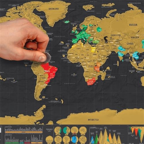 Scratch off World Map for Travellers 42.3x30cm A3 Tray Size Mini Portable Travel Map Black & Golden Foil with Gift Tube Travel Tracker Wall Art Poster Travel Gifts