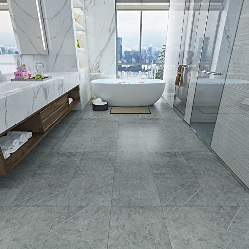Chichome Self Adhesive 12"X12" Vinyl Flooring Peel And Stick Floor Tile Waterproof Marble Gray Bathroom Floor Tile Removable Kitchen Peel And Stick Backsplash For Bedroom Living Room, 6-Pack #TOP4