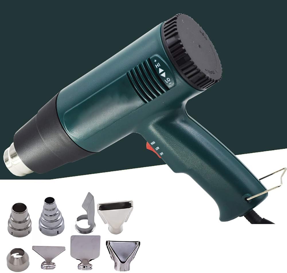 Pistola de aire caliente - 1800W, 500 ℃, Pesado deber profesional kit de pistola de aire caliente - Ajustes de temperatura dual-8 inyectores para manualidades, bricolaje y mejoras para el hogar