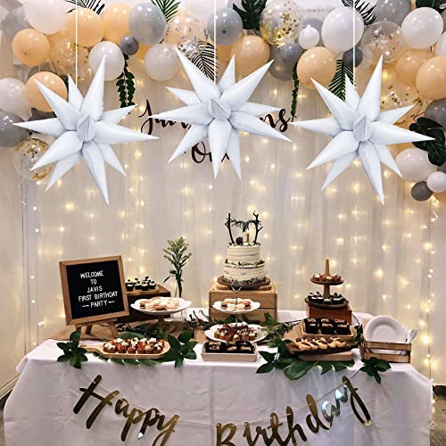 60 Pcs Star Foil Balloons Explosion 12 Point Cone Balloons Magic Starburst Balloons Large For Wedding Anniversary Backdrop Birthday Party Decorations (White) #TOP4