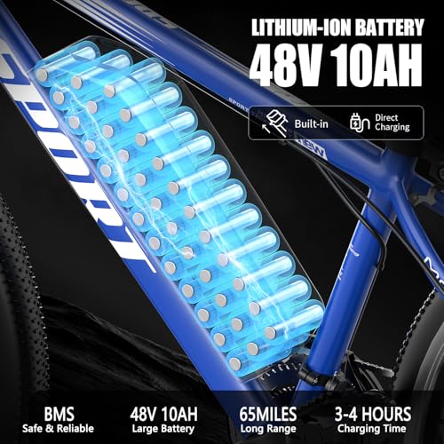 Image of Misodo Electric Bike for Adults, 1500W Peak Mountain Ebike with 25 MPH, 65 Miles Range, 7 Speeds, 48V 10Ah Removable Battery 26 inch Ebike for Commute