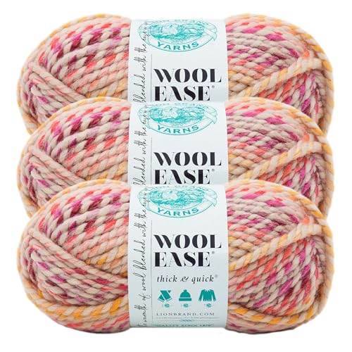 Image of Lion Brand Yarn Wool-Ease Thick and Quick Yarn, Soft and Bulky Yarn for Knitting, Crocheting, and Crafting, 3 Pack, Spice Market | Super Bulky Wool Acrylic Blend Fiber for Soft Hats, Sweaters, Chunky Blankets, Yarn for Crochet, Knitting, Crafts, Weaving
