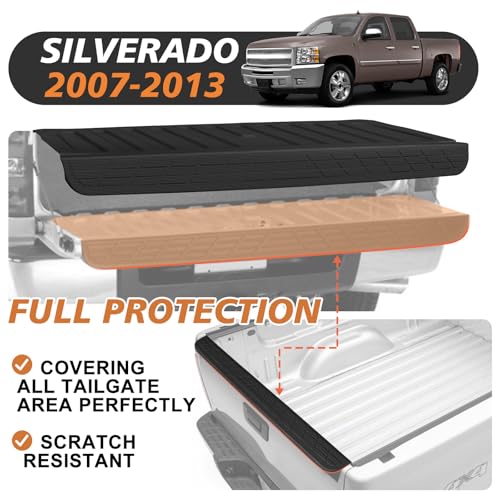Image of TripleAliners Truck Mat Compatible with 2007-2013 Chevy Silverado & GMC Sierra 1500 Accessories, Tailgate Mat Custom Fit All Weather Protection Pickup Liner, w /Tailgate Cap Protector