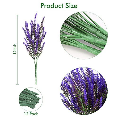 Zeostaro Artificial Lavender Flowers 12 Bundles Outdoor Uv Resistant Fake Flowers No Fade Faux Plastic Plants Garden Porch Window Box Decorating (Purple) #TOP1