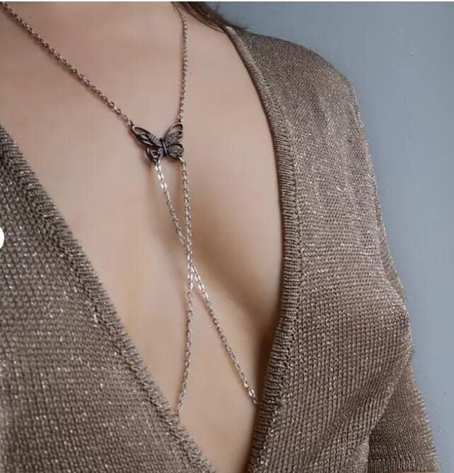 Miniatura 4 de DBella Piercing falso para pezón con cadena anillos falsos para mujer sexy sin perforación anillo para pezón con collares de mariposa anillo