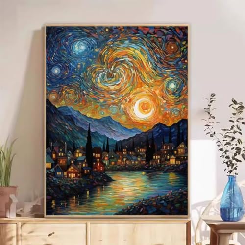 Diamond painting abstrait 60x90cm toile petite ville pour loisirs créatifs