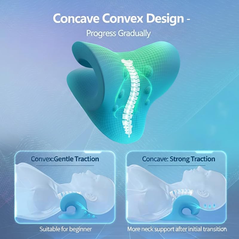 Image of Neck and Shoulder Relaxer, Cervical Traction Device for Pain Relief and Cervical Spine Alignment |Neck Stretcher Chiropractic Pillow Pain Relief Pillow (Blue, Men)