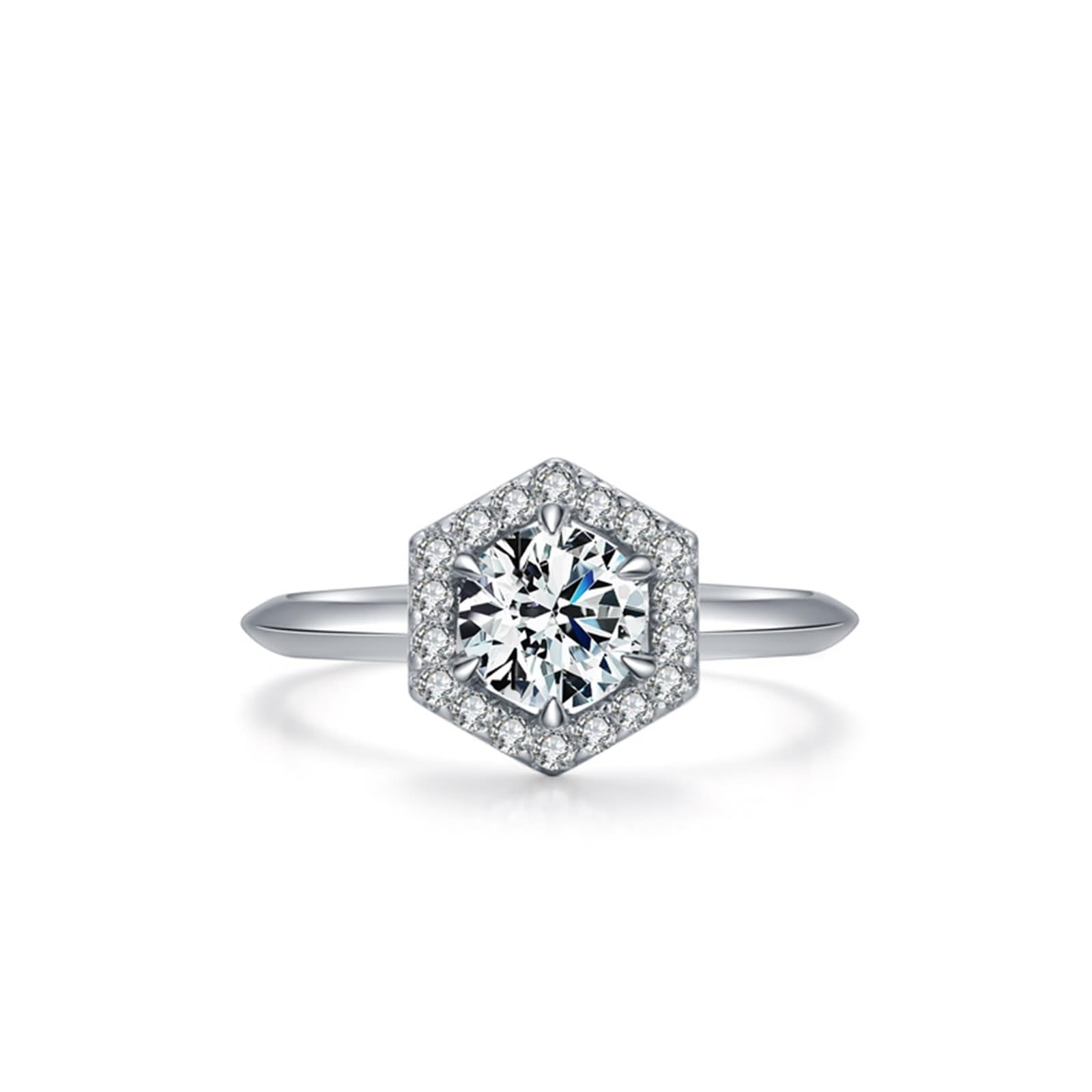 Ring Schlicht, Pinky Ring Geometrisch Silber mit Sechseckige form Labor Diamant Platin 950 Größe 58 (18.5)
