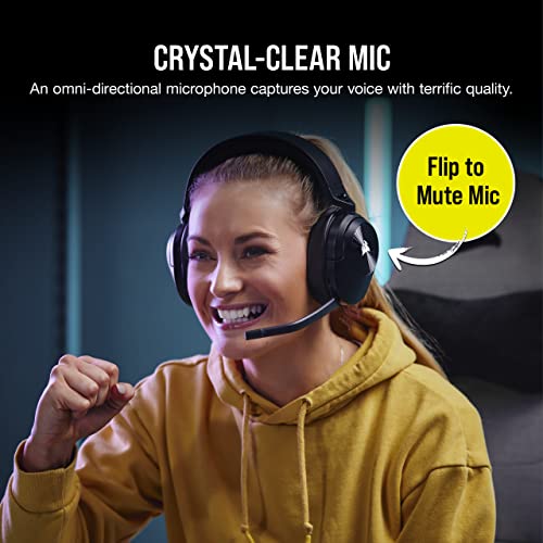 Image of Corsair HS55 Wireless Gaming Headset, Carbon, Low-Latency 2.4Ghz Wireless or Bluetooth, Dolby Audio 7.1 Surround Sound on PC and Mac, Omni-Directional Microphone with Flip-to-Mute Function