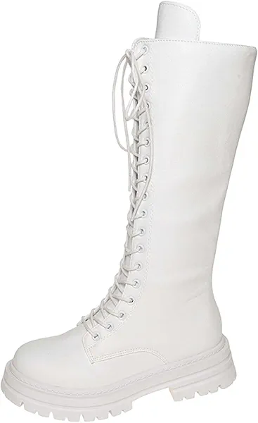 Knee High Boots for Women Round Toe Platform Wide Calf Boots Soft Comfy Lining Lace Up Combat Shoes with Zipper